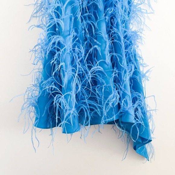 Cult Gaia Eliana Cutout One-Shoulder Feather Mini Dress Lake Blue - Picture 8 of 14